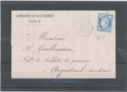 FRANCE -N°60B -25c BLEU TYPE II /LAC PARIS POUR ARGENTEUIL  -Obl -ETOILE 7 -CàD 25 FEVR 74 - 1871-1875 Ceres