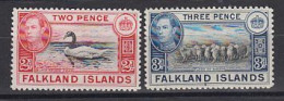 Falkland Islands 1949 King George VI  2p Black Necked Swan 3p Flock Of Sheep 2v * Mh (= Mint, Hinged) (60006B) - Falkland Islands