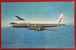 ADVERTISING POSTCARD - UNITED AIR LINES FOUR ENGINE DC-7 MAINLINERS - Aeronaves