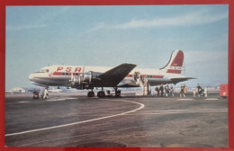 ADVERTISING POSTCARD - PACIFIC SOUTHWEST AIRLINES DC-4 - Airships