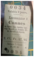 Ticket  Chemins De Fer Suisses De Lausanne à Cannes - Other & Unclassified