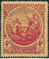 1916 Barbados George V 4d. Red Yellow MNH SG N. 187 - Autres & Non Classés