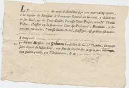 Bordeaux, Castres-Gironde,1784, Assignation,Dubert,boulanger, Rue Trois-Conils,,Saint Michel, Gobinau, Co. Grand'Chambre - Historische Dokumente