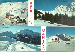 Passo Del Maniva (Brescia) Vedute Invernali: Rifugio Bonardi, Dosso Alto, Corna Blacca, Sciatori, Views In Winter - Brescia