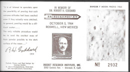 US Rocket Mail Post Vignette Sheet 1964. Lunar Probe "Ranger 7" Robert Goddard - United States