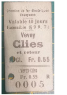 Ticket  Chemins De Fer Suisses Vevey à Clies - Other & Unclassified