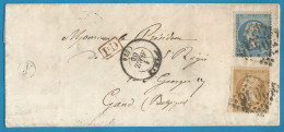 FRANCE - Napoléon III N°21+22 Sur Lettre De LILLE à GAND Du 1/4/66 + PD Encadré En Rouge + V2 Dans Cercle Noir - 1862 Napoléon III