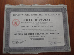 CÔTE D'IVOIRE - EXPLOITATIONS FORESTIERES ET AGRICOLES - ACTION DE 100 FRS - PARIS 1937 - Autres & Non Classés