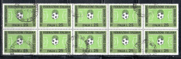 ITALIA REPUBBLICA ITALY 1973 FEDERAZIONE ITALIANA DEL GIOCO CALCIO FOOTBALL SOCCER LIRE 25 BLOCCO BLOCK USATO USED - 1971-80: Oblitérés