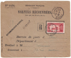 TIMBRE 30c SEUL SUR ENVELOPPE Des VALEURS RECOUVRÉES N° 1494 CAD BERKANE MAROC 1926 - Covers & Documents