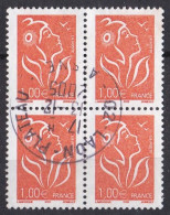 France  2000 - 2009  Y&T  N °  3739  Bloc De 4 Oblitéré Laon Plateau 02 - Used Stamps