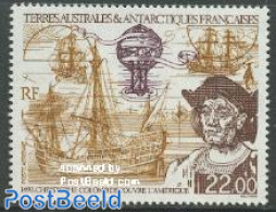 French Antarctic Territory 1992 Discovery Of America 1v, Mint NH, History - Transport - Explorers - Balloons - Ships A.. - Nuevos