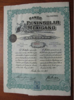 MEXIQUE - MERIDA 1908 - LOT 2 TITRES - BANCO PENINSULAR MEXICANO - TITRE DE 100 $ - AVEC TIMBRE FISCAL - Altri & Non Classificati