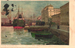 PAINTING, FINE ARTS, FIUME ADRIA PALAIS, ARCHITECTURE, BOATS, SHIP, VAGON, CROATIA, POSTCARD - Schilderijen