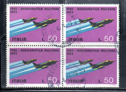 ITALIA REPUBBLICA ITALY REPUBLIC 1973 AERONAUTICA MILITARE 50° ANNIVERSARIO AIR FORCE LIRE 50 QUARTINA BLOCK USATO USED - 1971-80: Usados