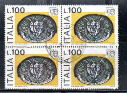 ITALIA REPUBBLICA ITALY REPUBLIC 1976 ESPOSIZIONE MONDIALE FILATELIA STAMP EXPO 76 LIRE 100 QUARTINA BLOCK USATO USED - 1971-80: Afgestempeld