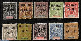 French Indochina 1902 Hoi-Hao, Black Overprints 10v (shortset), Unused (hinged) - Autres & Non Classés