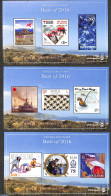 New Zealand 2017 Best Of 2016, 3 S/s, Mint NH, History - Nature - Religion - Transport - Militarism - Fishing - Christ.. - Unused Stamps