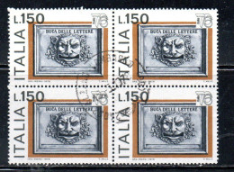 ITALIA REPUBBLICA ITALY REPUBLIC 1976 ESPOSIZIONE MONDIALE FILATELIA STAMP EXPO 76 LIRE 150 QUARTINA BLOCK USATO USED - 1971-80: Afgestempeld