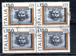 ITALIA REPUBBLICA ITALY REPUBLIC 1976 ESPOSIZIONE MONDIALE FILATELIA STAMP EXPO 76 LIRE 150 QUARTINA BLOCK USATO USED - 1971-80: Used