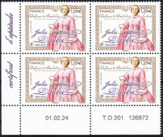 FRANCE 2024 - Bloc De 4 Coin Daté  - Julie-Victoire Daubié - YT 5756 Neuf ** - Unused Stamps