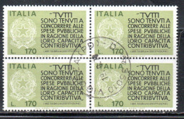 ITALIA REPUBBLICA ITALY 1977 PROPAGANDA PER LA FEDELTA' CONTRIBUTIVA DEI REDDITI QUARTINA BLOCK LIRE 170 USATO USED - 1971-80: Gebraucht