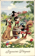 CPA Glückwunsch Ostern, Ostereier, Mickey Mouse, Minnie, Pluto - Easter