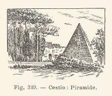 Piramide Di Cestio - 1924 Xilografia D'epoca - Vintage Engraving - Gravure - Prints & Engravings