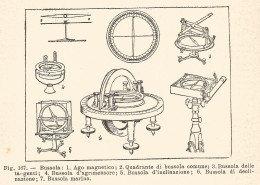 Tipi Di Bussola - 1924 Xilografia D'epoca - Vintage Engraving - Gravure  - Prints & Engravings