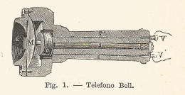 Telefono Bell - 1930 Xilografia D'epoca - Vintage Engraving - Gravure - Estampas & Grabados