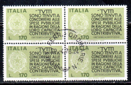 ITALIA REPUBBLICA ITALY 1977 PROPAGANDA PER LA FEDELTA' CONTRIBUTIVA DEI REDDITI QUARTINA BLOCK LIRE 170 USATO USED - 1971-80: Usados