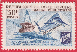 N° Yvert & Tellier 292 - Rép. De Côte D'Ivoire (1969) (Neuf - Sans Gomme) - Congrès AIFC En Afrique - Pêche Sportive (2) - Costa De Marfil (1960-...)