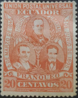 OH) 1896 ECUADOR,  VICENTE ROCA, DIEGO NOBOA AND JOSE OLMEDO, SCT 67 20c Red,  LIBERAL PARTY IN 1845 AND 1895, MNH - Ecuador