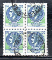 ITALIA REPUBBLICA ITALY REPUBLIC 1977 TURRITA SIRACUSANA LIRE 120 QUARTINA BLOCK USATO USED OBLITERE' - 1971-80: Gebraucht