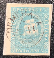 1853 British Guiana 4c Pale Blue “Sailing Ship”SG20 SUPERB With Plate Flaw, Scheller Cert (British Empire Queen Victoria - Guyana Britannica (...-1966)