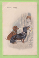 Alte Ansichtskarte - Hund - Dog - DACHSHUND -  Bonne Année - Happy New Year - Ed. Bkwi - Chiens