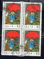 ITALIA REPUBBLICA ITALY REPUBLIC 1976 GIORNATA DEL FRANCOBOLLO STAMP DAY LIRE 40 QUARTINA BLOCK USATO USED OBLITERE' - 1971-80: Afgestempeld