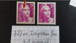 FRANCE N° 727   VARIETE Impression Floue + 1 Normal - Unused Stamps