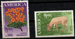 1990 Uruguay America Issue UPAE Emblem Flowers Deer #1355-1356 ** MNH - Uruguay