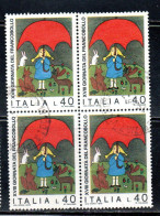 ITALIA REPUBBLICA ITALY REPUBLIC 1976 GIORNATA DEL FRANCOBOLLO STAMP DAY LIRE 40 QUARTINA BLOCK USATO USED OBLITERE' - 1971-80: Usati