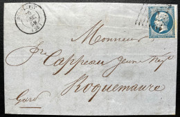 N°14 20c BLEU NAPOLEON SUR LETTRE / DIEULEFIT POUR ROQUEMAURE / 26 DEC 1859 / VARIETE FILET TOTALEMENT ABSENT AU SUD - 1849-1876: Période Classique