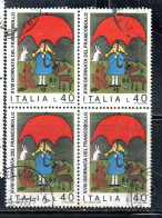 ITALIA REPUBBLICA ITALY REPUBLIC 1976 GIORNATA DEL FRANCOBOLLO STAMP DAY LIRE 40 QUARTINA BLOCK USATO USED OBLITERE' - 1971-80: Used