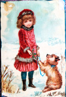 Chromo Moyen Format Sans Publicité. Petite Fille Avec Son Chien. - Altri & Non Classificati