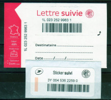 2020 - 2 Adhésifs " STICKERS  FRANCE  " Lettre 20g - (GF)neuf - (PF)oblitéré Barre Couleur - Cartas & Documentos