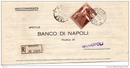 1958 LETTERA RACCOMANDATA CON ANNULLO MONOPOLI BARI - 1946-60: Marcophilia