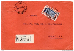 1961 LETTERA RACCOMANDATA CON ANNULLO BARI SUCCURSALE 11 - 1961-70: Marcofilie