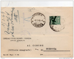 1948 LETTERA CON ANNULLO CHIOGGIA VENEZIA - 1946-60: Marcophilia