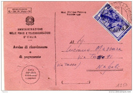 1953 RICEVUTA DI RITORNO CON ANNULLO NAPOLI - 1946-60: Storia Postale