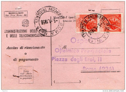 1956 RICEVUTA DI RITORNO CON ANNULLO ROMA 19 CIRCONV. TRIONFALE - 1946-60: Storia Postale