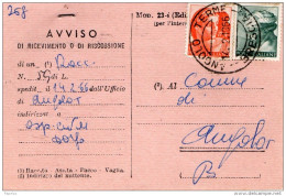 1966 RICEVUTA DI RITORNO CON ANNULLO ANGOLO TERME BRESCIA - 1961-70: Storia Postale